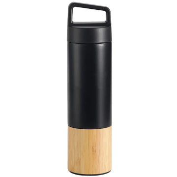 Bamboo Vacuum Insulated Stainless Steel Bottle 600ml- Black