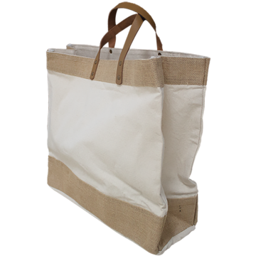 CANVAS & JUTE BAG WITH LEATHER HANDLE