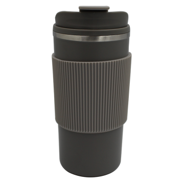 Double Wall Tumbler with Silicon Grip 500ml- Grey-Gray