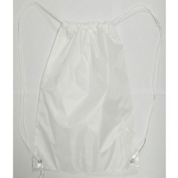 Draw String Bag with Leather corner- White