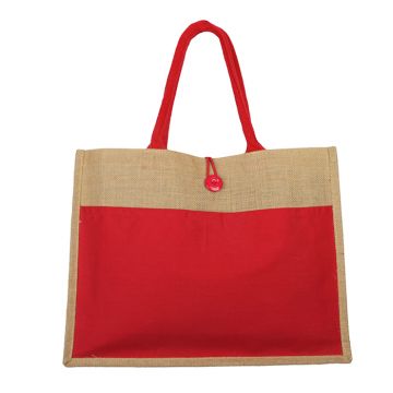 JUTE BAG WITH RED CANVAS POCKET