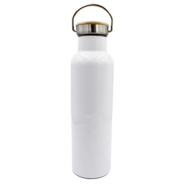 Stainless Steel Bamboo Flask- White
