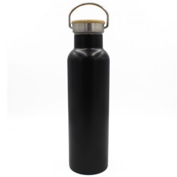 Stainless Steel Bamboo Flask- Black
